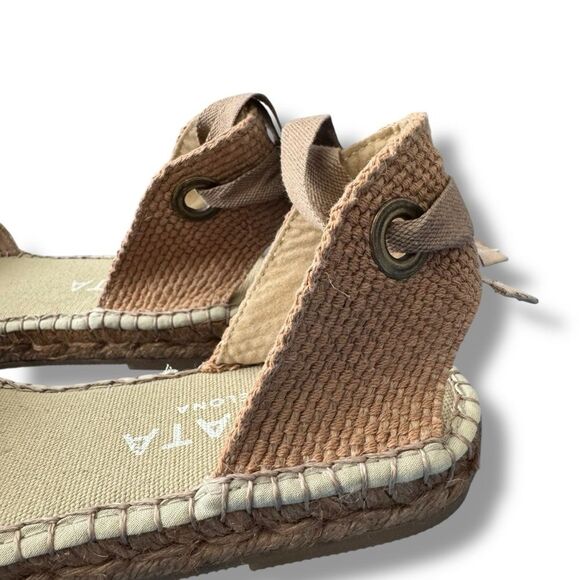 Viscata Candell Beige Linen Espadrille Flats Lace Up Size 41 US 10 - Picture 10 of 11